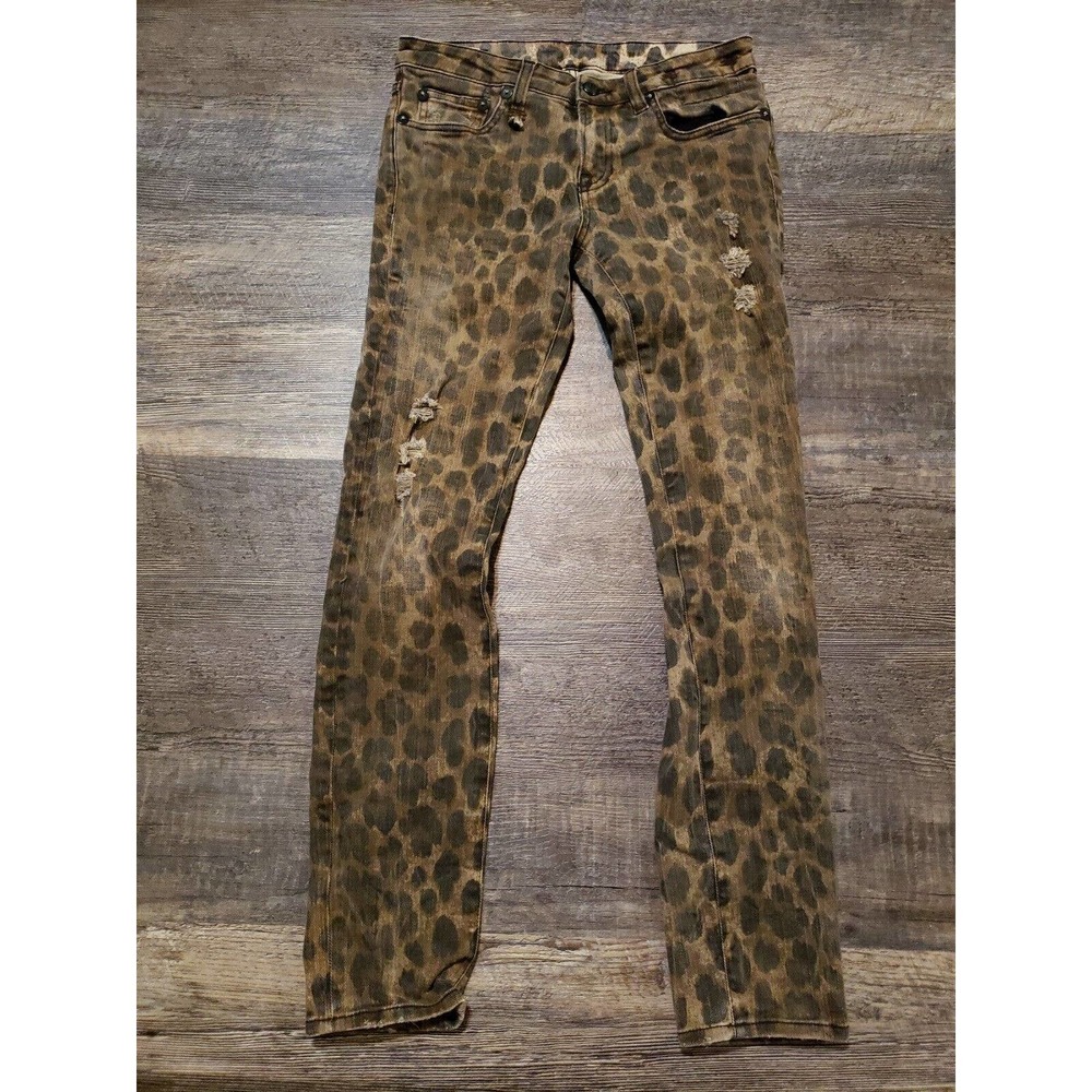 R13 Kate Skinny Leopard Jeans SZ 25 R134021-188 Low-Rise Distressed (j